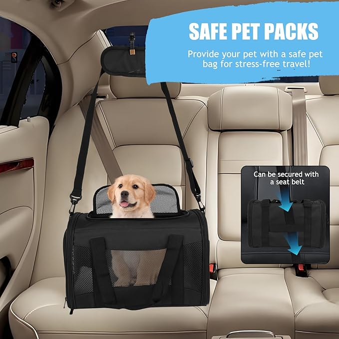 Carriers Soft-Sided Pet Carrier for Cats Dogs Under 15 lbs,TSA Airline Approved with 4 Ventilated Windows(Medium,Black)-PawvioPets