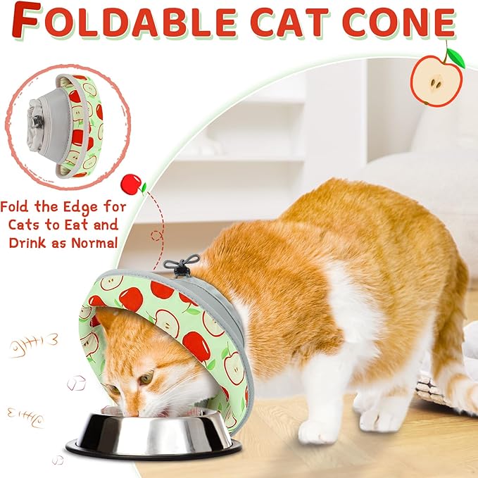 Cat Cone Collar Soft to Stop Licking, Adjustable, Foldable Lightweight Kitten Cones After Surgery Recovery for Cats & Kittens, Cat Cone Alternative (AppleRed, S)-PawvioPets