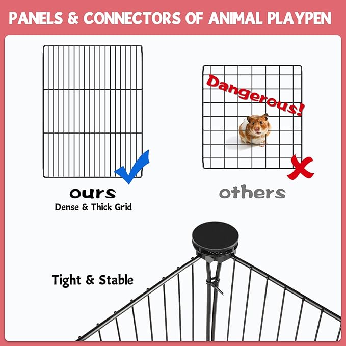 20 Panels Small Animal Playpen, 48" x 24" x 16" Pet Playpen with Waterproof Mat, C&C Cage for Guinea Pigs, Rabbit/Bunny/Baby Chicken Cage,Bunny/Puppy/Chicken Pen Indoor Outdoor Portable Metal Fence-PawvioPets