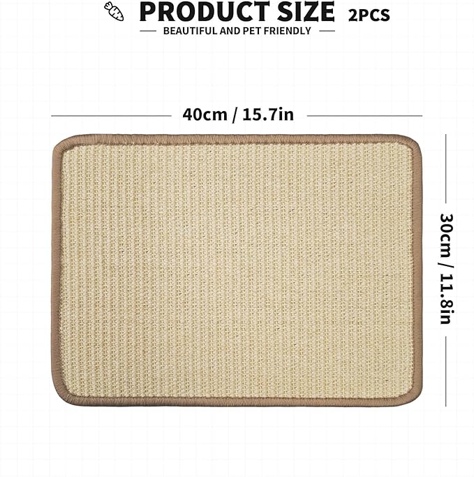 2Pcs Rabbit Scratch Mat,16 x 12 Inch Sisal Rabbit Scratching Pad,Rabbits Scratching Mats for Cages,Claws and Teeth Care Rabbits Chew Toys,Small Pet Bedding for Biting Sleeping Nesting-PawvioPets