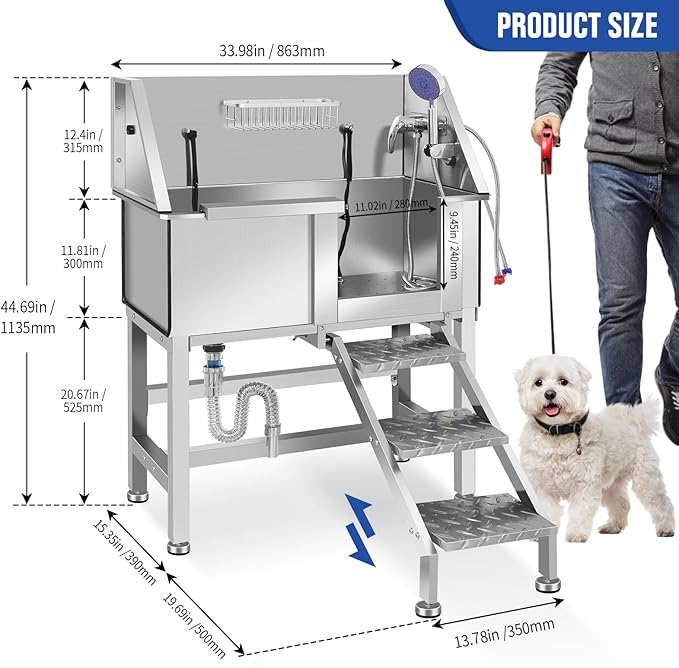 Electric Dog Bathing Station for Large Dogs, Height Adjustable Stainless Steel Dog Pet Washing Station, Professional Dog Grooming Tub with Electric Lift, Pet Wash Bath Station-PawvioPets