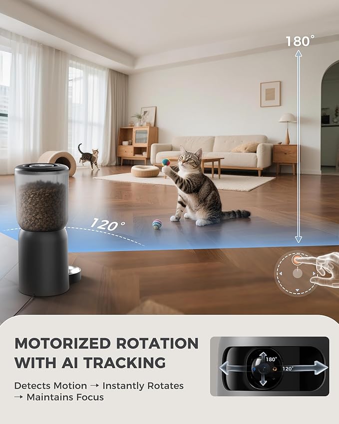 AI Cat Feeder with Dual Cameras (1 Adjustable), 2K HD Night Vision, 5G/2.4G WiFi, 6L Automatic Pet Feeder with APP Control, Laser Interactive Toy, Two-Way Audio & Scheduled Feeding-PawvioPets