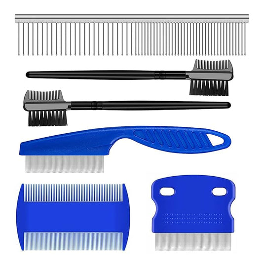 Flea Comb Lice Comb Cat & Dog Pet Grooming Combs Tear Stain Remover Remove Mucus Crust 2-in-1 Metal Round Smooth Teeth Comb Remove Floating Hair Tangles Dander (blue)-PawvioPets