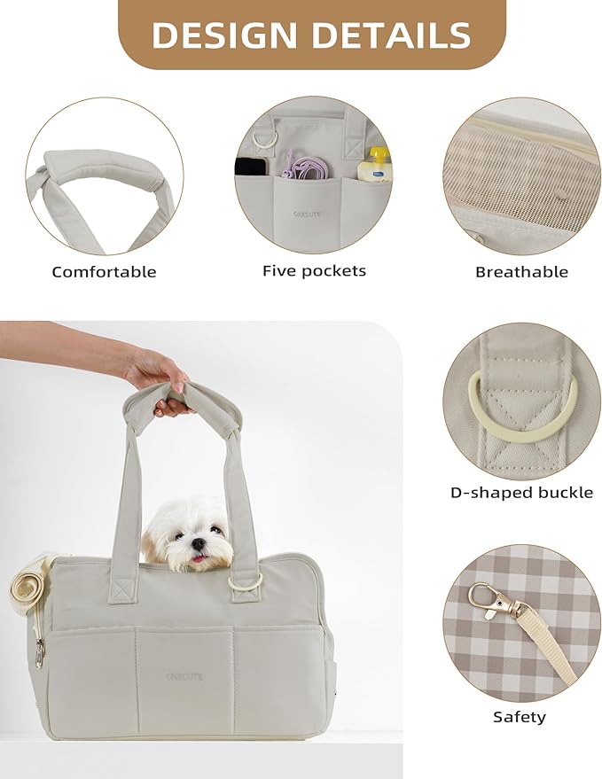 Dog Carrier for Small Dogs Rabbit cat with Large Pockets, Cotton Bag, Dog Carrier Soft Sided, Collapsible Travel Puppy Carrier (Grey, 17" L x 7.5" W x 12" H)-PawvioPets