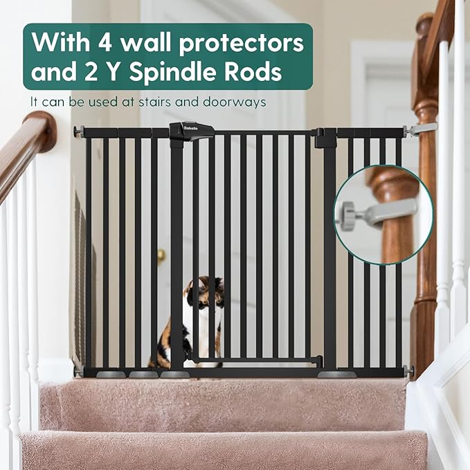BABELIO 36" Tall Baby Gate, 29-55" Auto Close Pressure Mounted Dog Gate for Doorways & Hallway, Pressguard Basics Easy Walk Thru Pet Gate, Extra Wide Metal Child Gate, Black-PawvioPets