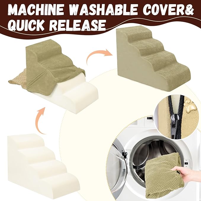 Dog Stairs for Small Dogs - High Density Foam Pet Steps, Extra Wide Dog Ramp with Non-Slip Bottom for High Beds, Couch and Sofa, Best for Dogs Injured, Older Doggy Cats-PawvioPets