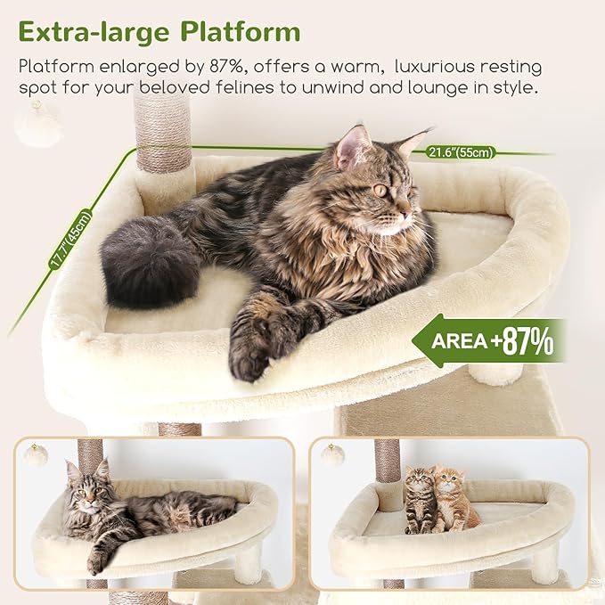 Globlazer Giant Cat Tree, 83 inch Cat Tree for Indoor Cats Large Adult, XXL Cat Tower with 9 Scratching Posts for 20lb+ Heavy Duty Large Adult Cats, F83, Beige-PawvioPets
