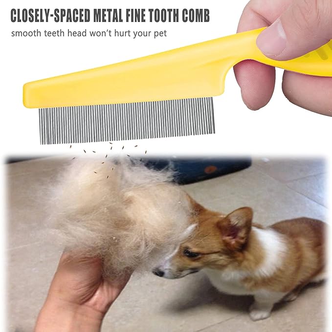 Cat & Dog Comb Set - Fine Tooth Grooming Comb for Dandruff & Hair Removal (Yellow)-PawvioPets