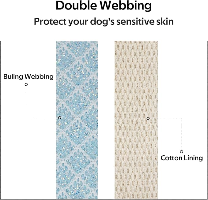 Dog Collar with Waterproof AirTag Holder & Anti-Lost QR Code, Cute Bling Warpping Adjustable Width for Small Medium Large Pet (Light Blue, L)-PawvioPets