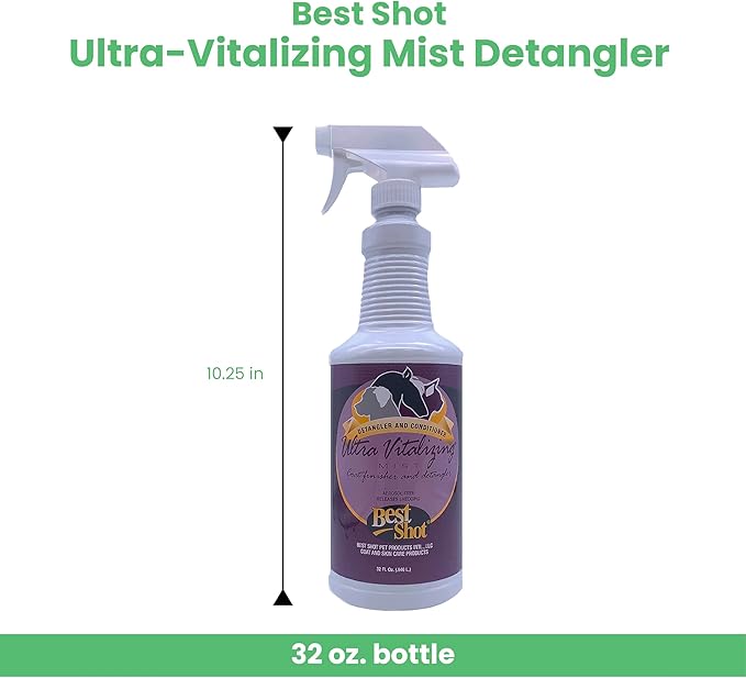 Best Shot Ultra-Vitalizing Mist Detangler and Conditioner with Pet Coat Release Technology, Moisturizing Conditioner for Dogs, Cats, and Horses, Hypoallergenic, 32 Oz.-PawvioPets