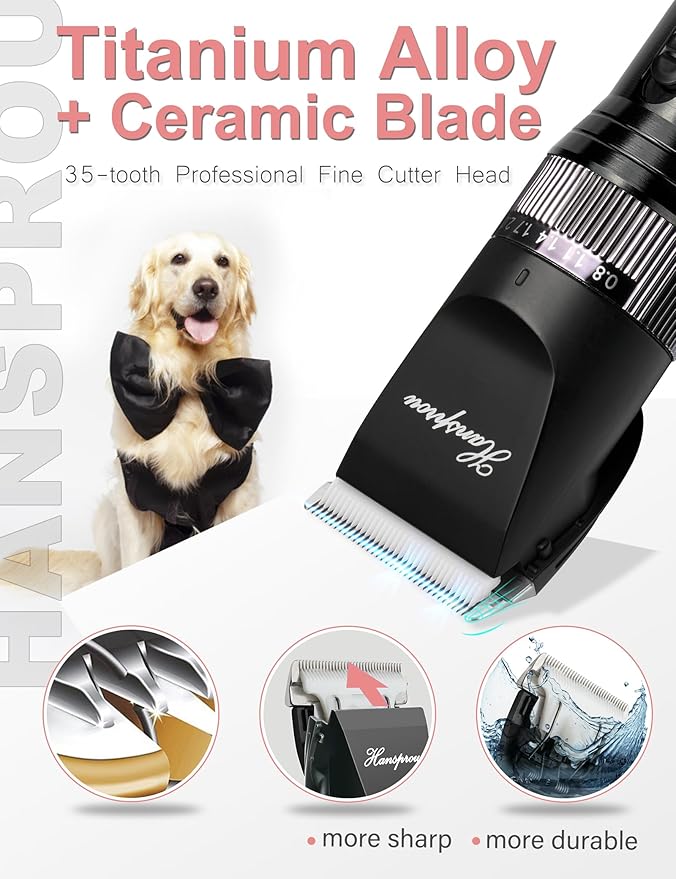 Dog Grooming Clippers, Upgraded 36V Heavy Duty Pet Clippers, Professional Dog & Cat Shaver for Thick Coat, Corded Pet Hair Trimmer with Guard Combs & Brush-PawvioPets