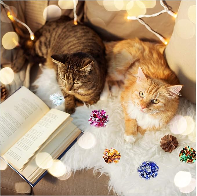 Andiker 10PC Cat Crinkle Balls, 2.36 Inches 5 Colors Kitten Balls Interactive Cat Toys for Indoor Cats to Chew, Chase, Swat, Bite, Hunt to Kill Time and Keep Fit(10 pcs)-PawvioPets