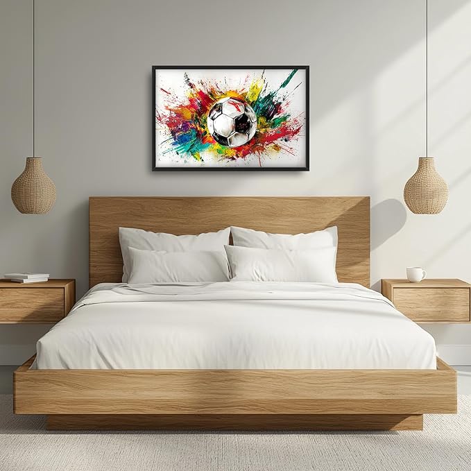 Extra Large Framed Soccer Wall Art,Oversized Colorful Graffiti Sport Ball Wall Decor Pictures for Living Room,Canvas Print Painting Modern Artwork Bedroom Office Bathroom Home Decor 36L x24W-PawvioPets
