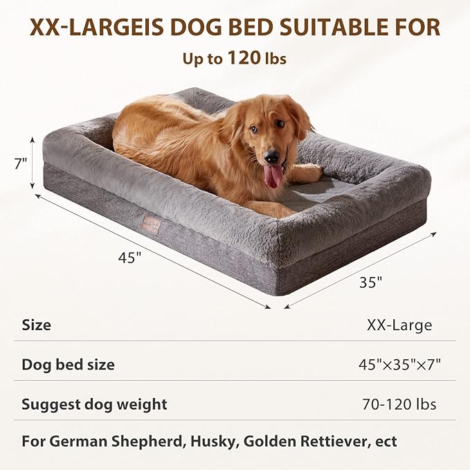 BFPETHOME XL Extra Orthopedic Dog Bed for Large Dogs – Washable Couch-Style Pet Bed with Supportive Bolster Sides, Removable Waterproof Cover, Non-Slip Bottom, Comfortable Dog Bed for Better Sleeping-PawvioPets