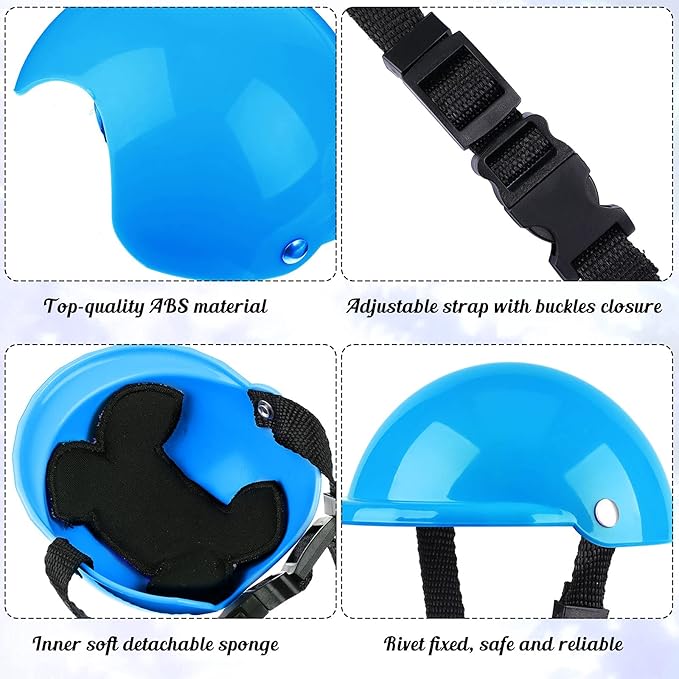 Frienda Dog Helmet and Goggles, UV Protection Doggy Sunglasses and 4 Inch Padded Puppy Motorcycle Helmet Adorable Dog Goggles with Adjustable Belt for Small Dogs Puppy Riding(Blue,S)-PawvioPets