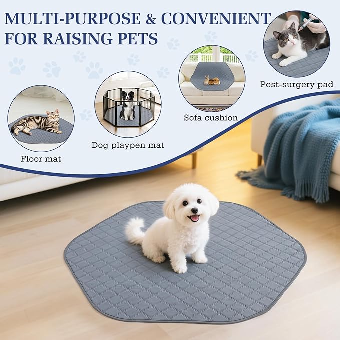 2-in-1 Small Animals Playpen with Pad, Waterproof Small Pet Cage Tent with Reusable Pad, Portable Outdoor Yard Fence with 3 Metal Rod for Chick/Kitten/Puppy/Guinea Pig/Rabbits/Chinchillas, Gray-PawvioPets