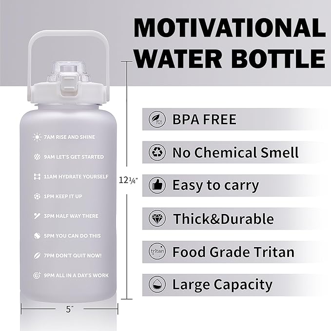 64oz,100oz,128oz Large Motivational Water Bottle with Time Marker, Leakproof & BPA Free Half Gallon Big Water Bottle with Straw Handle Tritan Frosted Water Jug for Gym,Fitness,Outdoor Sports-PawvioPets