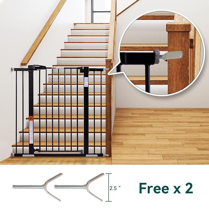 BABELIO 36" Tall Baby Gate, 26-40" Wide Auto Close Pet Gate, Pressure Mounted Metal Dog Gate, Easy-Install No Drilling, No Tools Required, with Wall Protectors and Extension Kits, Black-PawvioPets