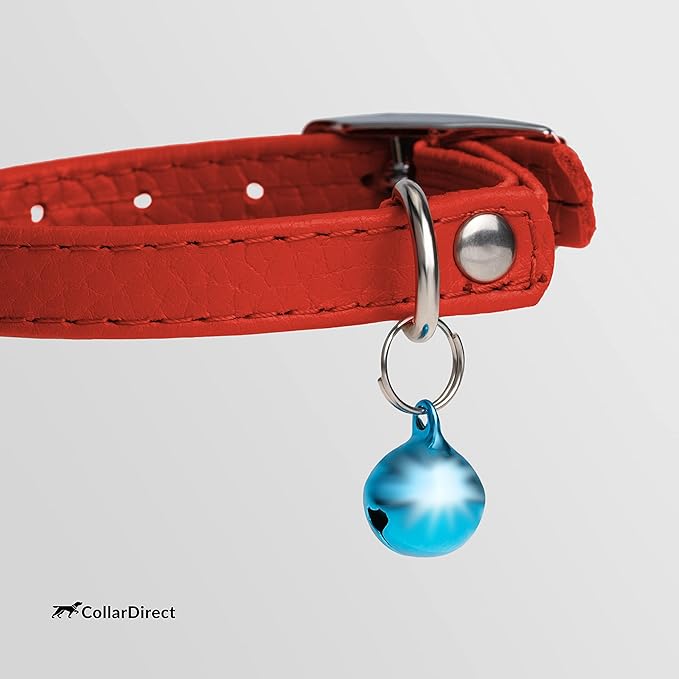 CollarDirect Leather Cat Collar, Cat Safety Collar with Elastic Strap, Kitten Collar with Bell Black Blue Red Orange Lime Green (6-7 Inch, Red)-PawvioPets