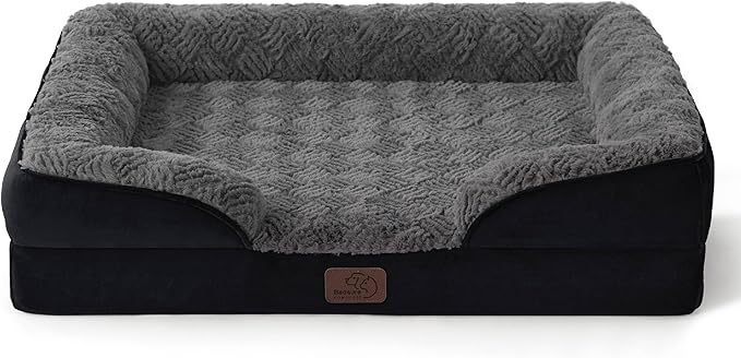 Bedsure Orthopedic Dog Bed Medium Size Dogs - Washable Medium Dog Cat Bed Waterproof, Comfort Pet Couch Sofa with Washable Removable Cover, Pets Bed with Nonskid Bottom, Plush-Black, 28"-PawvioPets