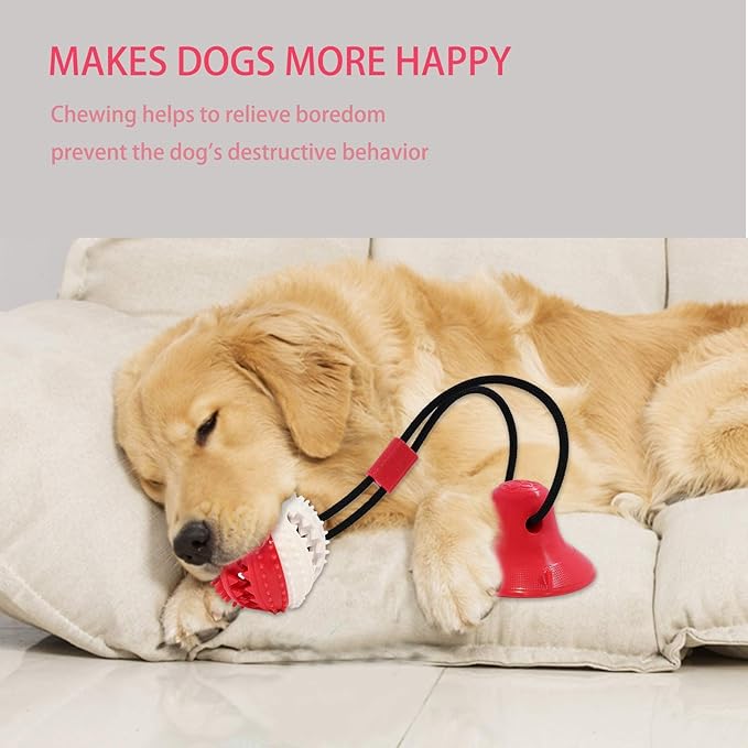 Dog Toys, Dog Chew Toys for Aggressive chewers,Rope with Suction Cup for Puppy Training Treats Teething for Boredom, Small Dog Puzzle Toy Treat Food Dispensing Ball (red)-PawvioPets
