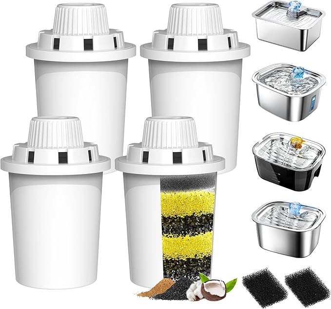Dog Water Fountain Filters Replacement 4 Packs, 2 Months Set of Replacement Filter with 2 Sponges for PETNF Large Pet Dog Water Fountain Bowl Dispenser, Compatible with D2341/D2223/D2322/D2419 Models-PawvioPets