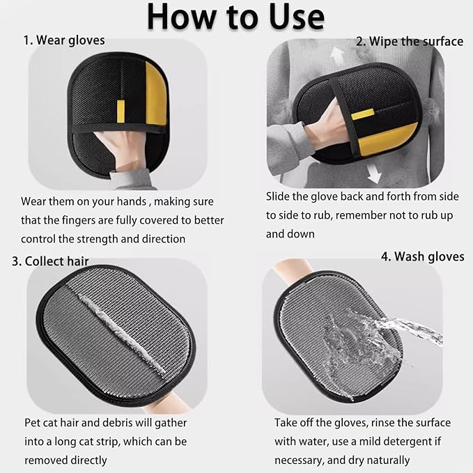 2 Pcs Pet Hair Remover Glove, 2025 Upgrade Reusable Double Sided Electrostatic Gloves Pet Hair Remover, Washable Pet Grooming Gloves for Couch, Furniture, Carpet, Car Seat (2Pcs)-PawvioPets