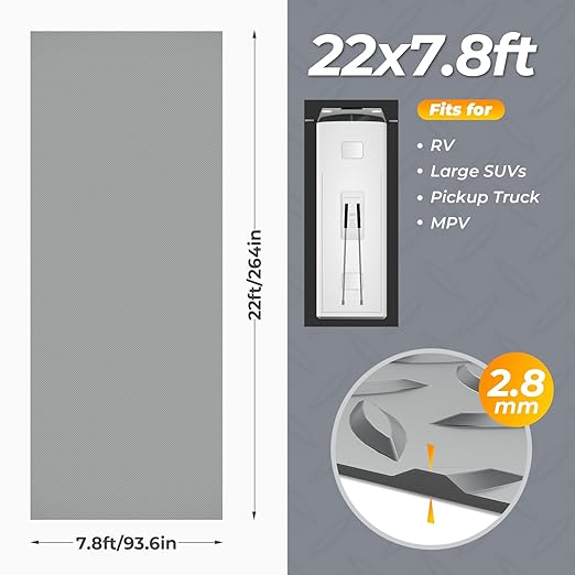 7.8 x 22 FT Garage Floor Mat, 2.8mm Thickness Diamond Plate Vinyl Garage Flooring Roll for Under Car, Large Size 172 SQFT for Large SUVs, MPV, Pickup Truck, RV, Light Grey-PawvioPets