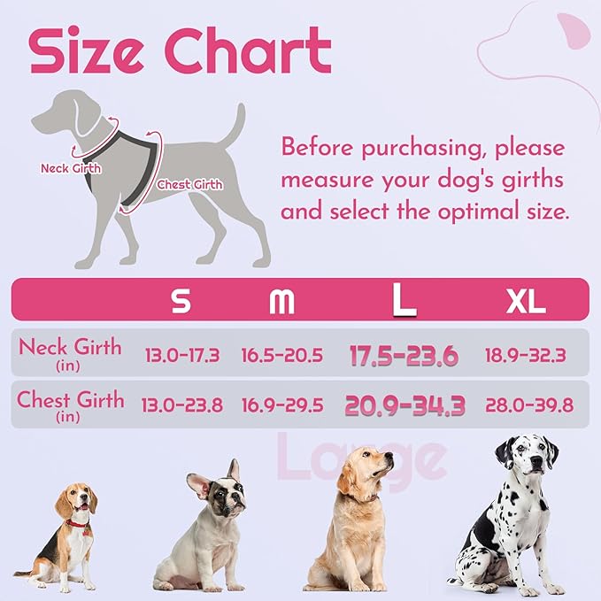 Eagloo Dog Harness for Large Dogs, Easy Wearing with 3 Buckles, Adjustable No Pull Pet Harness with 2 Rings for Walking, No Chock Reflective Soft Padded Vest with Control Handle, Pink & Black, L-PawvioPets
