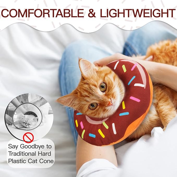 Cat Cone Collar Soft, Cute Cat Donut Collar After Surgery, Adjustable Kitten Recovery Cones to Stop Licking, Lightweight Neck Elizabethan Collars for Cats Kittens (Brown, Small)-PawvioPets