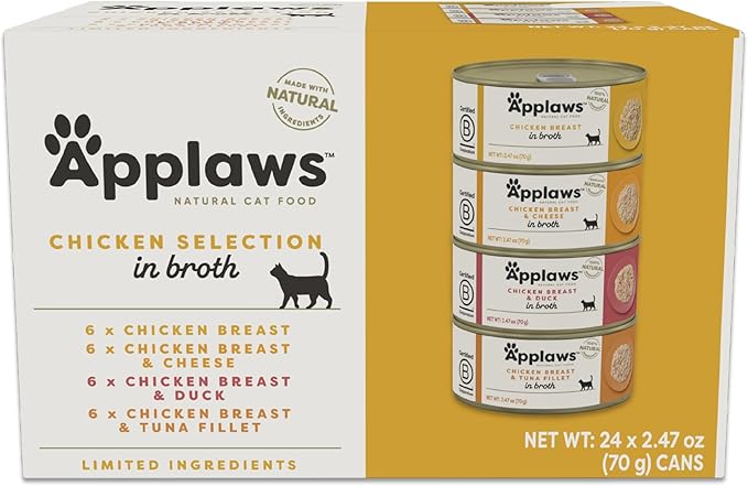Applaws Natural Wet Canned Cat Food, Made with Limited and Natural Ingredients, Real Protein with No Artificial Additives, Chicken Selection Variety Pack in Broth (24 x 2.47oz Cans)-PawvioPets