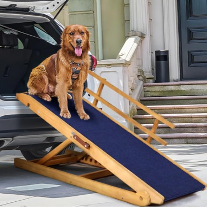 Dog Ramp for Beds, Cars, Couches, Dog Steps Anti-Slip Surface, Dogs Ramps for Old Small Pet,High Traction with Platform, 7 Adjustable Heights 16" to 27" Up, Portable Stairs Design for Dogs, 45.3" Long-PawvioPets