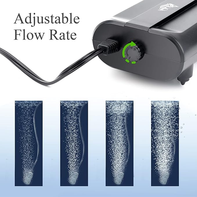 AQQA Aquarium Air Pump,3.5W 5W Dual Outlet Oxygen Pump with 2 Air Stone,Adjustable Air Valve Quiet Bubbler Pump,Up to 160 Gallon Fish Tank (5w)-PawvioPets