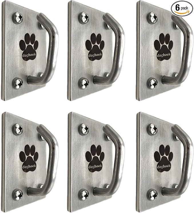 Canine Hitch- Secure Dog Leash Parking Mounted Indoor – Outdoor Wall Hook - Tie Out Stainless Steel Practical Lead Management for Home & Business, Ultimate Strength 6 Packs-PawvioPets