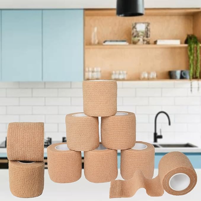 9 Pack 2" x 5 Yards Self Adhesive Bandage Wrap Self Stick Wrap for Ankle, Wrist, Finger, Sports, Breathable Cohesive Vet Tape for Pets (Skin Color)-PawvioPets