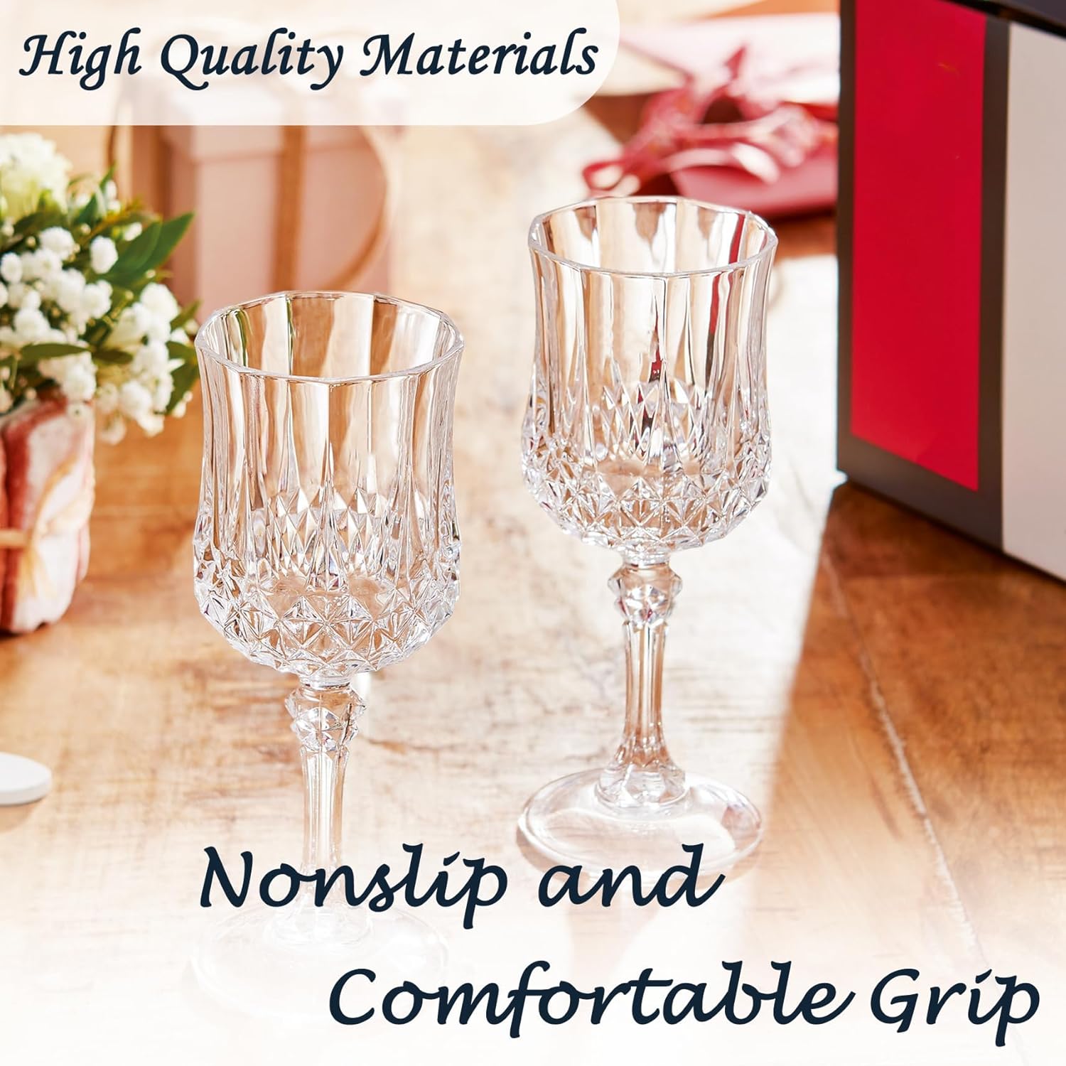 Plastic Wine Glasses，Plastic Goblets Vintage Style Cordial Drinking Glasses for Wedding Reception, Grand Event Party Supplies (100, transparent)