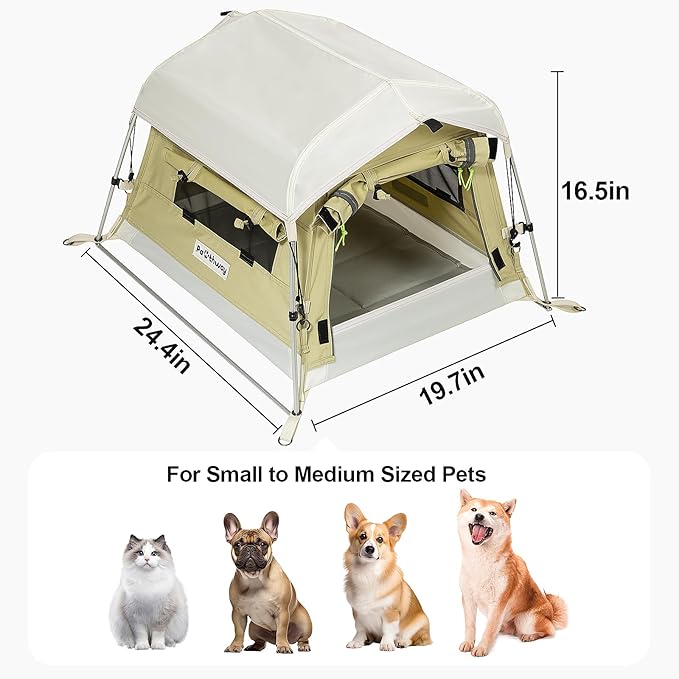 Dog Tent Cotton Fabric, Aluminum Poles and Camping Mat, Outdoor Weatherproof, Dog House Outdoor, Breathable with 2 Side Windows, Portable and Collapsible (Green, Small)-PawvioPets