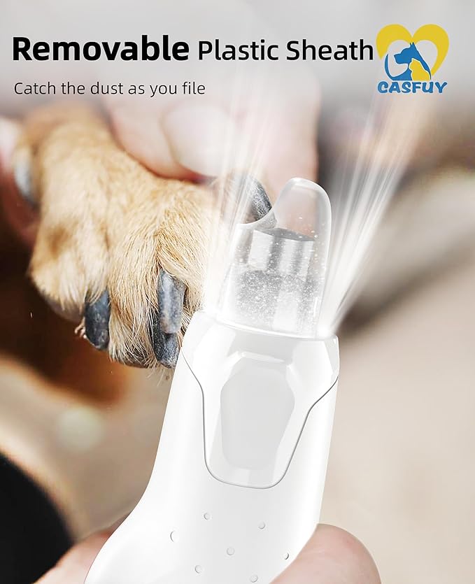 Casfuy Dog Nail Grinder Quiet - (45db) 6-Speed Pet Nail Grinder with 2 LED Lights for Large Medium Small Puppy Dogs/Cats, Professional 3 Ports Rechargeable Electric Dog Nail Trimmer with Dust Cap-PawvioPets