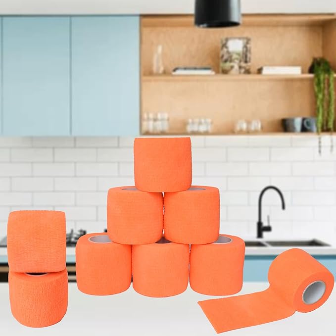 9 Pack 2" x 5 Yards Self Adhesive Bandage Wrap Self Stick Wrap for Ankle, Wrist, Finger, Sports, Breathable Cohesive Vet Tape for Pets (Light Orange)-PawvioPets