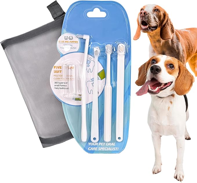 Dog Toothbrush Kit for Small Dogs - Puppy Tooth Brushing Kit with Finger Toothbrush & Soft Bristles, Dental Care Teeth Cleaning Set for Dogs and Cats-PawvioPets