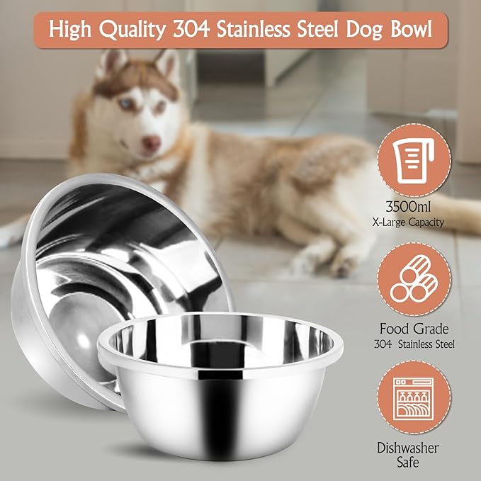 Elevated Dog Bowls for Large Dogs, Raised Dog Bowl Stand with Two X-Large Stainless Steel Bowls for Dogs, 3.5L Capacity, Rustic Walnut-PawvioPets