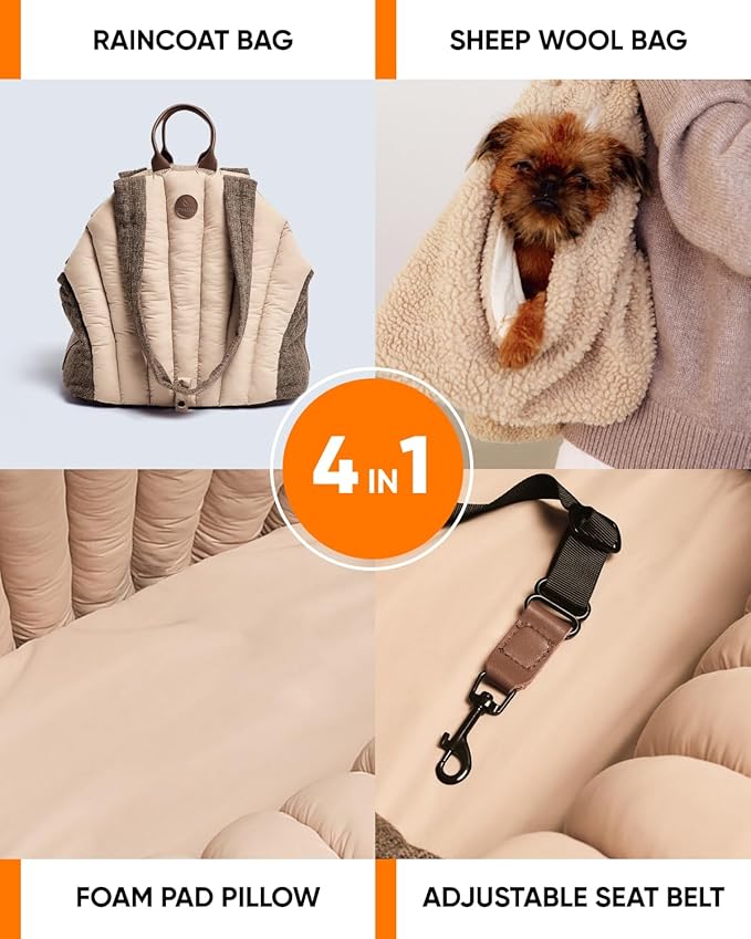 Dog Travel Bag | Cat Carrier | Small Pet Taxi | Lightweight Soft-Sided Tote, Car-Seat Compatible, Washable, 6–20 lb | Vegan Materials | Brown-PawvioPets