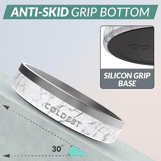 Coldest Dog Bowl - Anti Rust Metal, Non Slip, 3 Layers Insulated Stainless Steel Dog Bowls - Spill Proof & Heavy Duty - Water Bowl for Dogs, Cats & Pets, Dish Washer Safe (21 oz, Carrara Marble)-PawvioPets