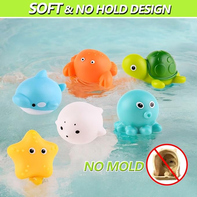 Bath Toys for Babies 6-12+ Months, Wind-up Ducks Bath Toys for Kids Ages 1-3, No Hole Baby Bath Toy Ocean Animal Floating Pool Toys for Toddlers, Water Toys Fishing Net Watering Can-PawvioPets