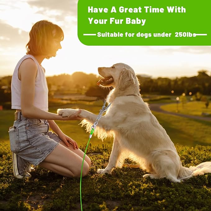 Dog Tie Out Cable - 10/15/20/25/30FT Heavy Duty for Large Dogs Up to 250LBS - Rosy Pink/Blue/Purple/Silver/Red/Green/Yellow-PawvioPets