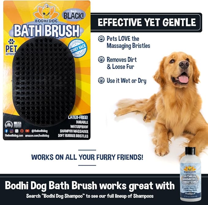 Bodhi Dog Shampoo Brush - Pet Grooming & Bath Supplies for Dogs and Cats - Bath Brush for Long & Short Hair - Premium Scrubber for Shower, Bathing & Massage (One Pack, Black)-PawvioPets