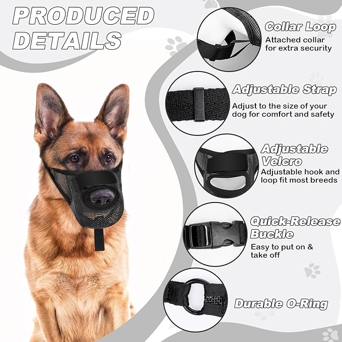 Dog Muzzle, Soft Air Mesh Muzzle for Small Medium Large Dogs Anti Biting Barking Chewing Scavenging, Breathable Adjustable Loop Pets Muzzle with Front Opening Design Allows Panting Drinking (Black,M)-PawvioPets