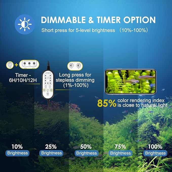 Aquarium Light,14W 24/7 Natural Mode,9 Light Modes(Water Grass Mode & 7 Colors & Cycle),Adjustable Timer and 7 Color Brightness - with Expandable Mounting Bracket for 12~18IN Fish Tank-PawvioPets