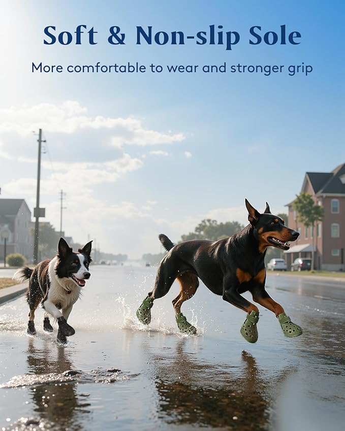 Dog Shoes for Hot Pavement, Breathable Dog Boots Paw Protectors with Adjustable Straps & Non-Slip Sole, Easy On & Off, Waterproof, Easy-Cleaning Silicone Outdoor Dog Booties for Beach and Snow-PawvioPets