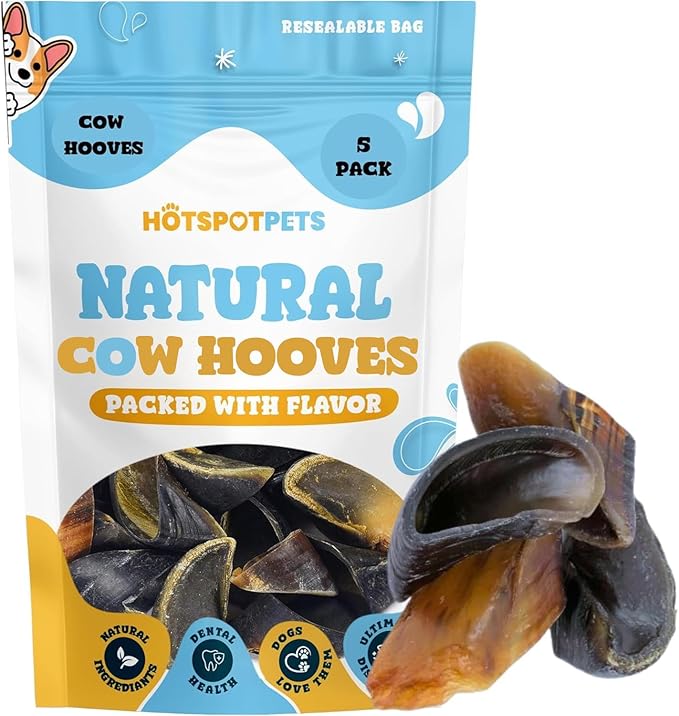 Full-Size Cow Hooves for Dogs | (5 Pack) All-Natural Long Lasting Dog Chews | Made from Grass Fed Cattle | Tasty Treat for Oral Hygiene | Fantastic Alternative for Rawhide and Bully Sticks-PawvioPets
